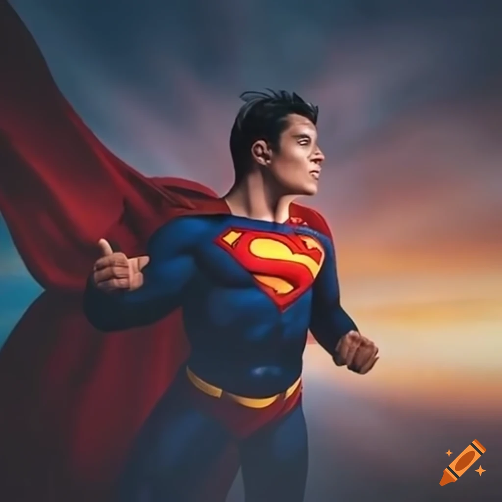 Superman flying in a realistic style