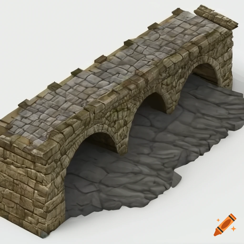 Isometric stone bridge on white background in old 3D style