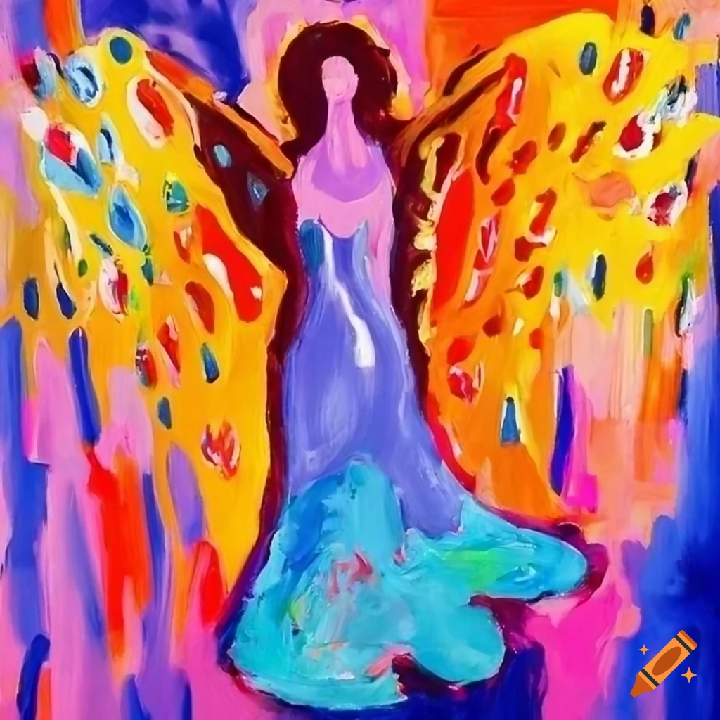 Fauvist painting of an angel with vibrant colors and bold brushstrokes