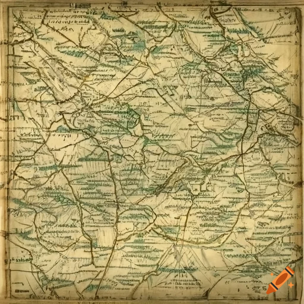 Antique map illustration of a branching river