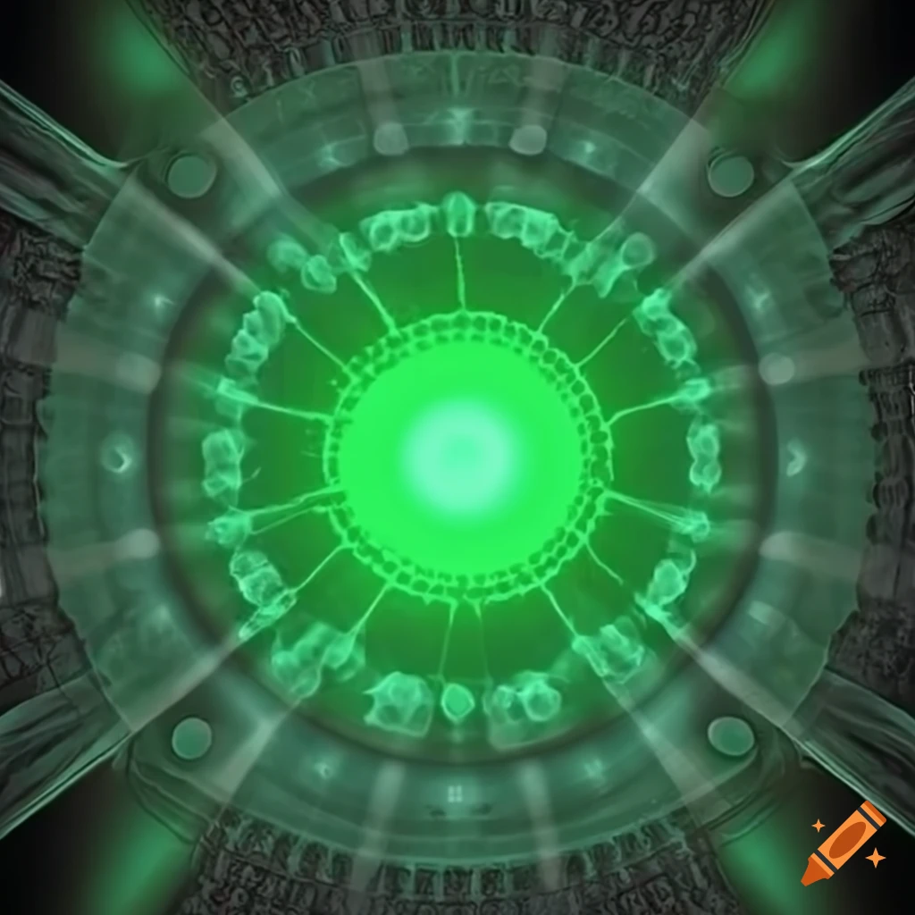 Green checkmark with holy light on black background