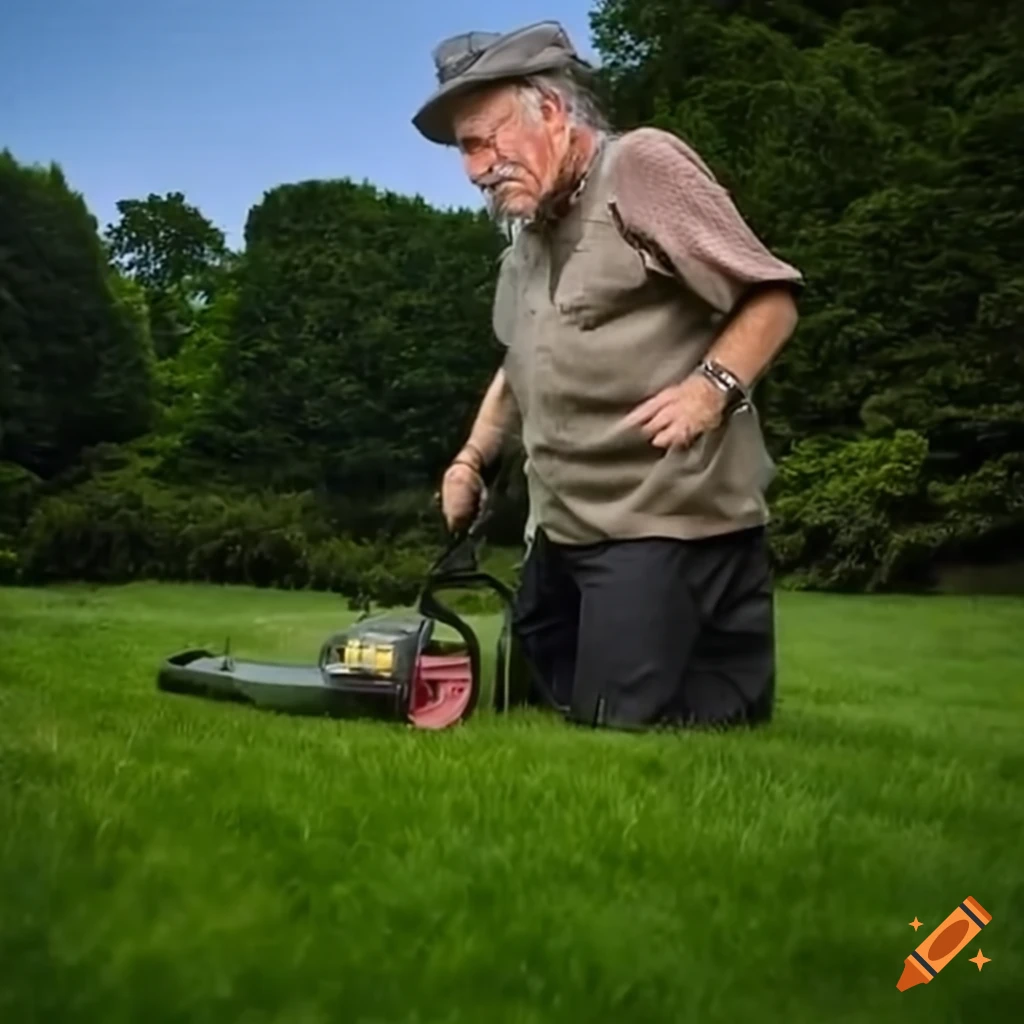 Richard Dreyfuss operating a lawnmower