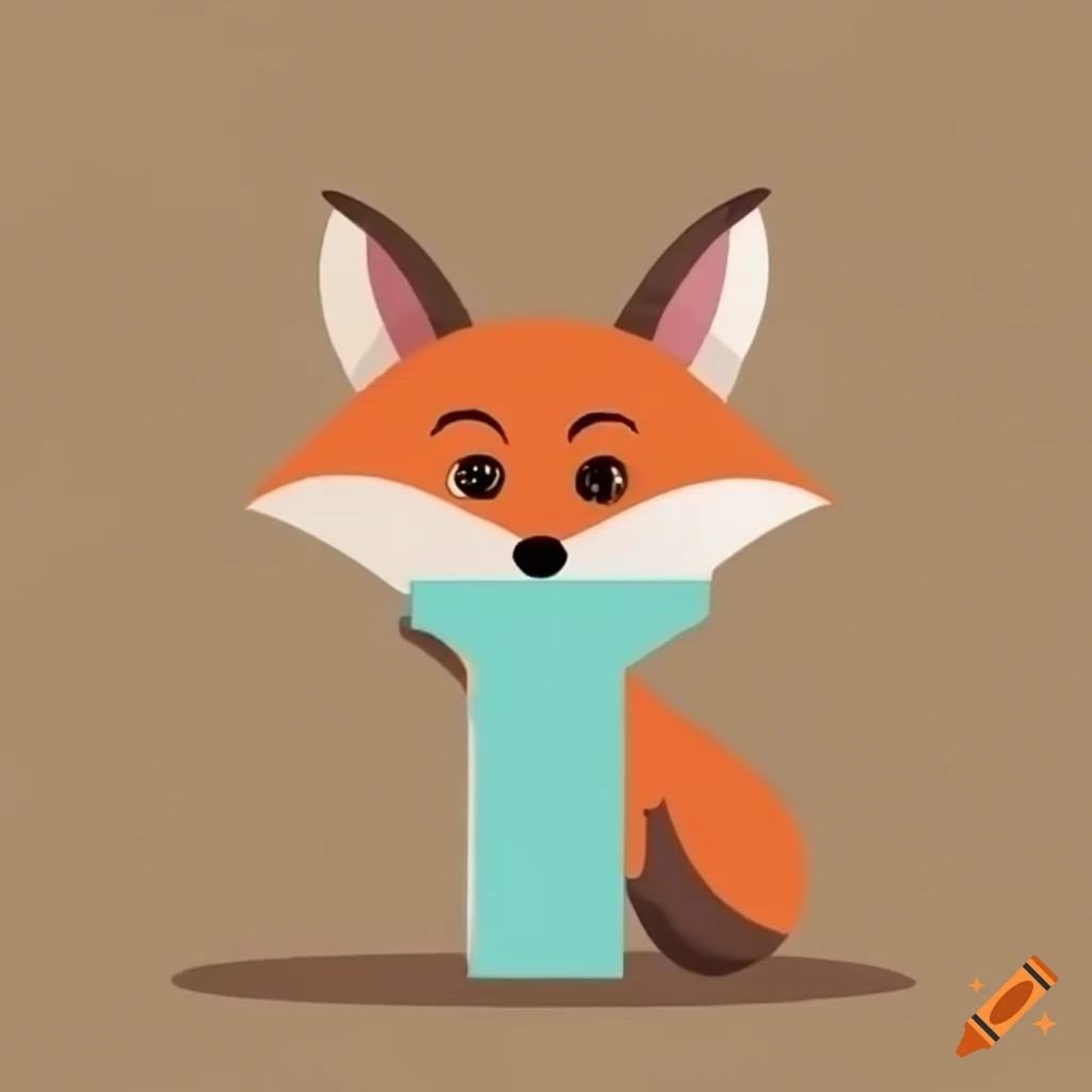 Cheerful fox with snacks and the letter 'T' in flat style