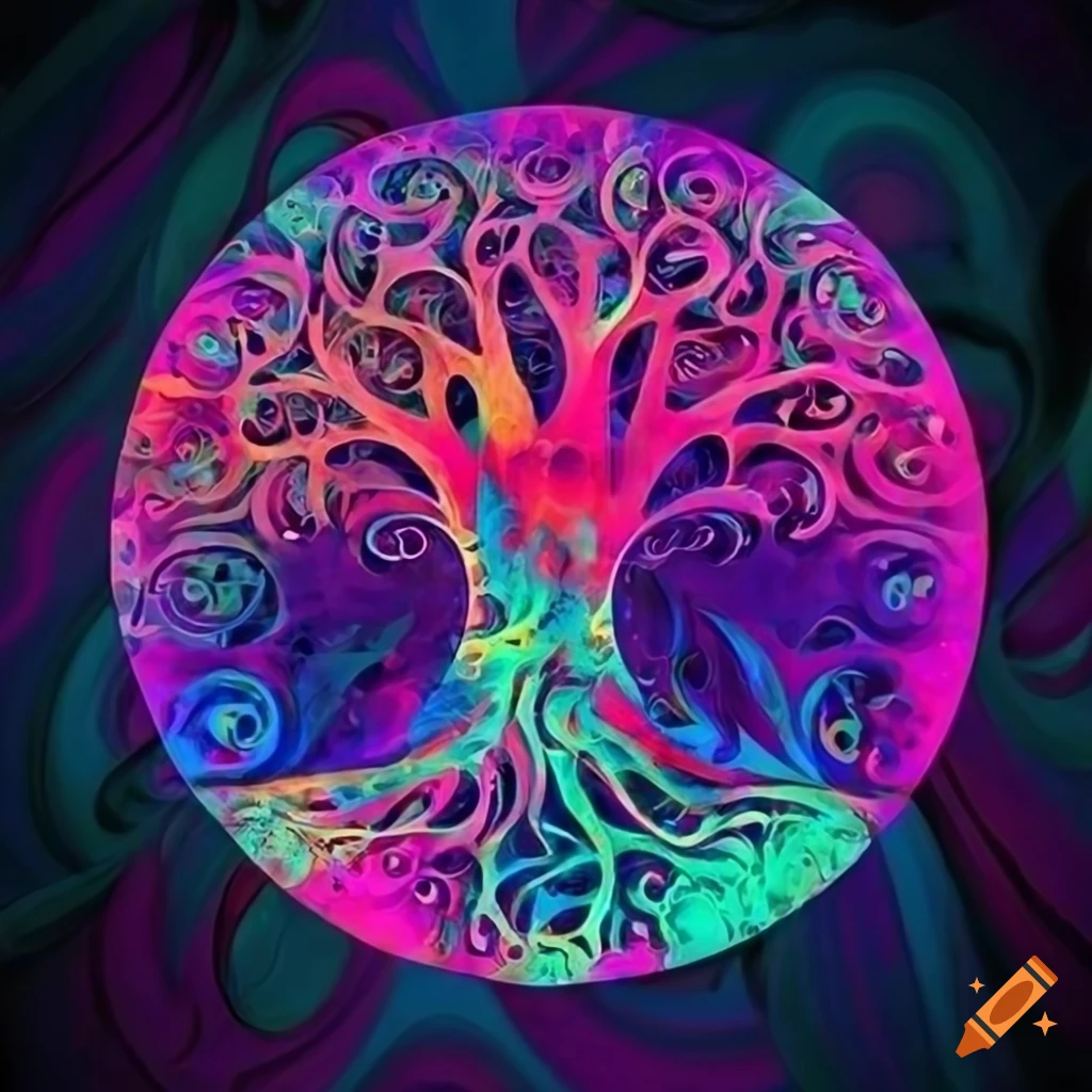 Bohemian style vibrant tree of life in circular design