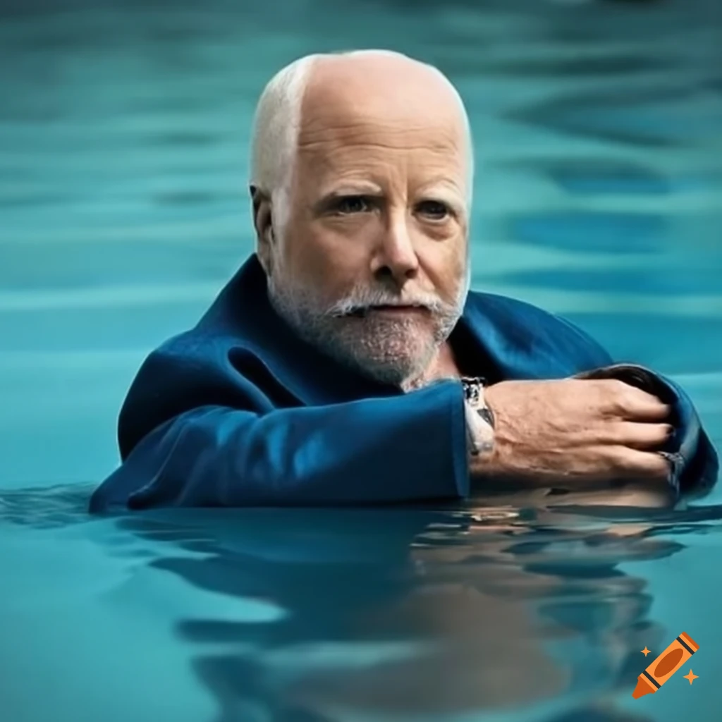 Actor Richard Dreyfuss relaxing in a serene blue pool