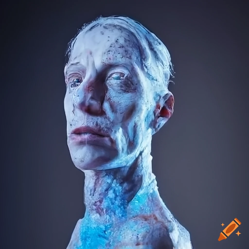 Skinny Crystalline man illuminated dramatically in hyperrealistic style