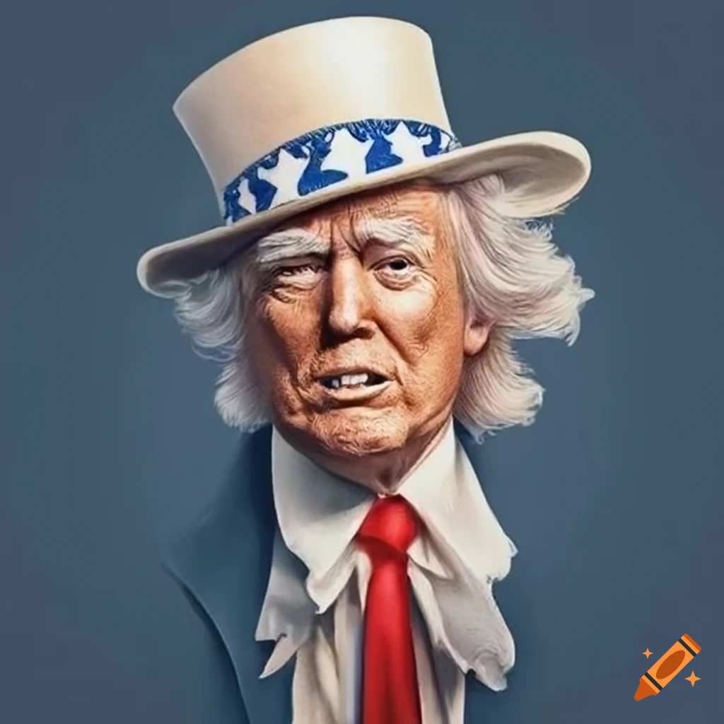 Caricature of a man in Uncle Sam attire with iconic poses
