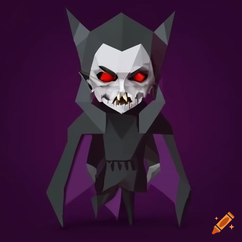 Small medieval dark evil vampire in low poly style