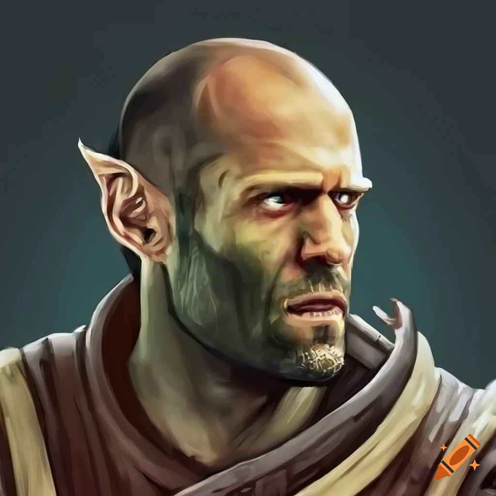 Jason Statham portrayed as a half-orc character