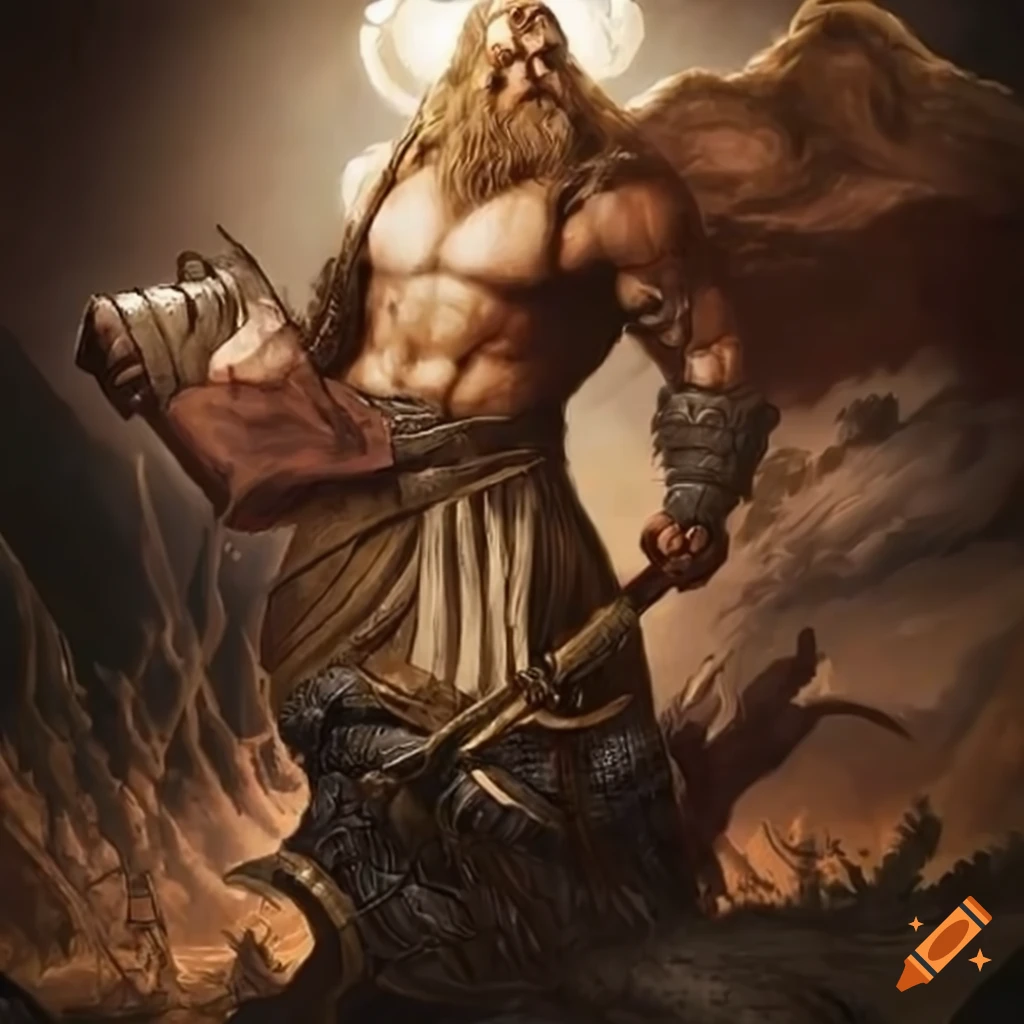 Norse god thor wielding his hammer on Craiyon