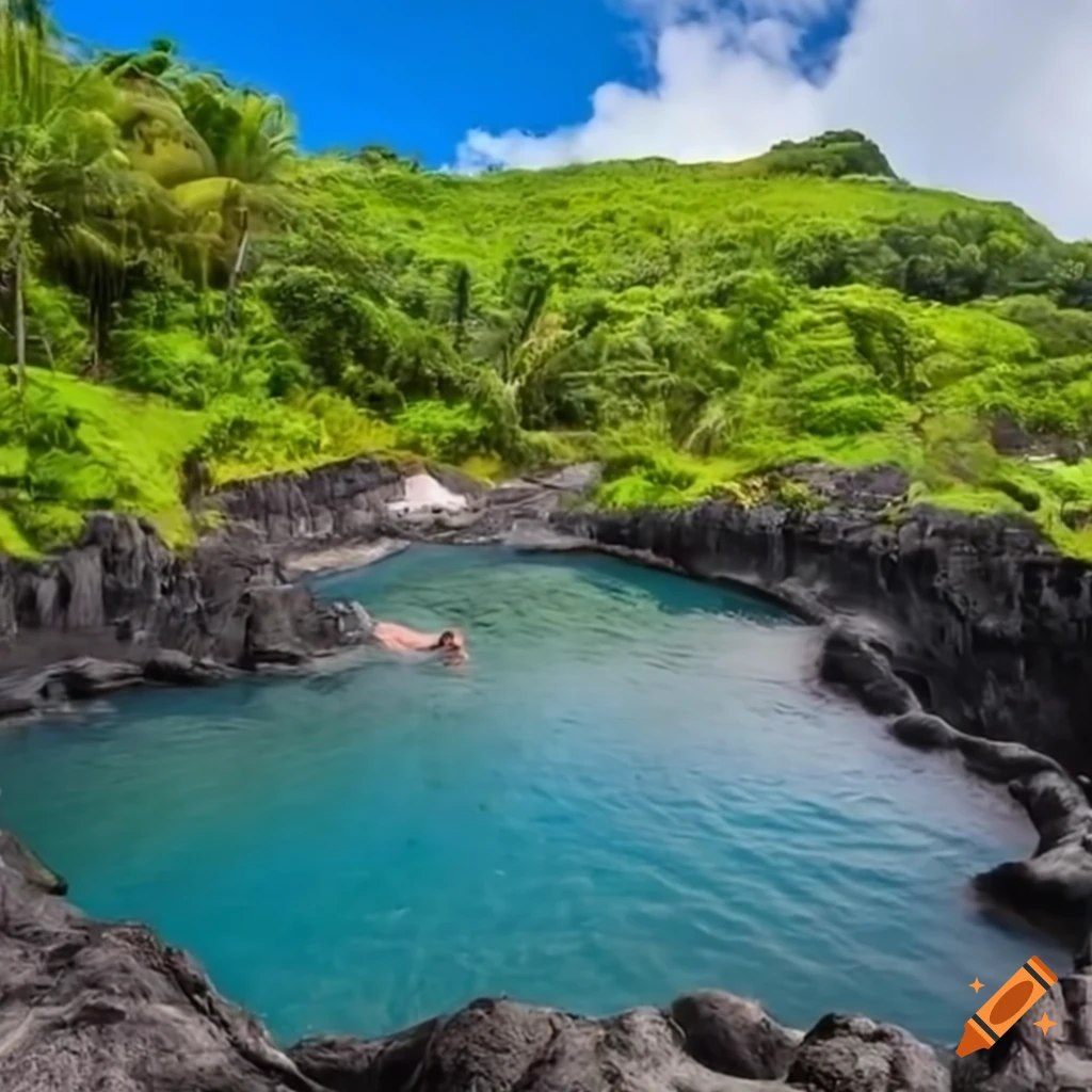 Scenic view of hot springs in the Azores islands