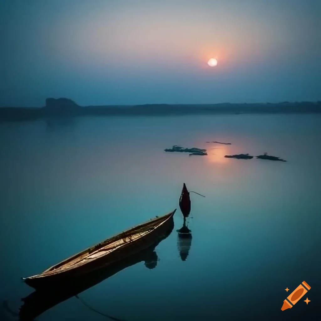 Ganga or Yamuna river showing beauty and pollution