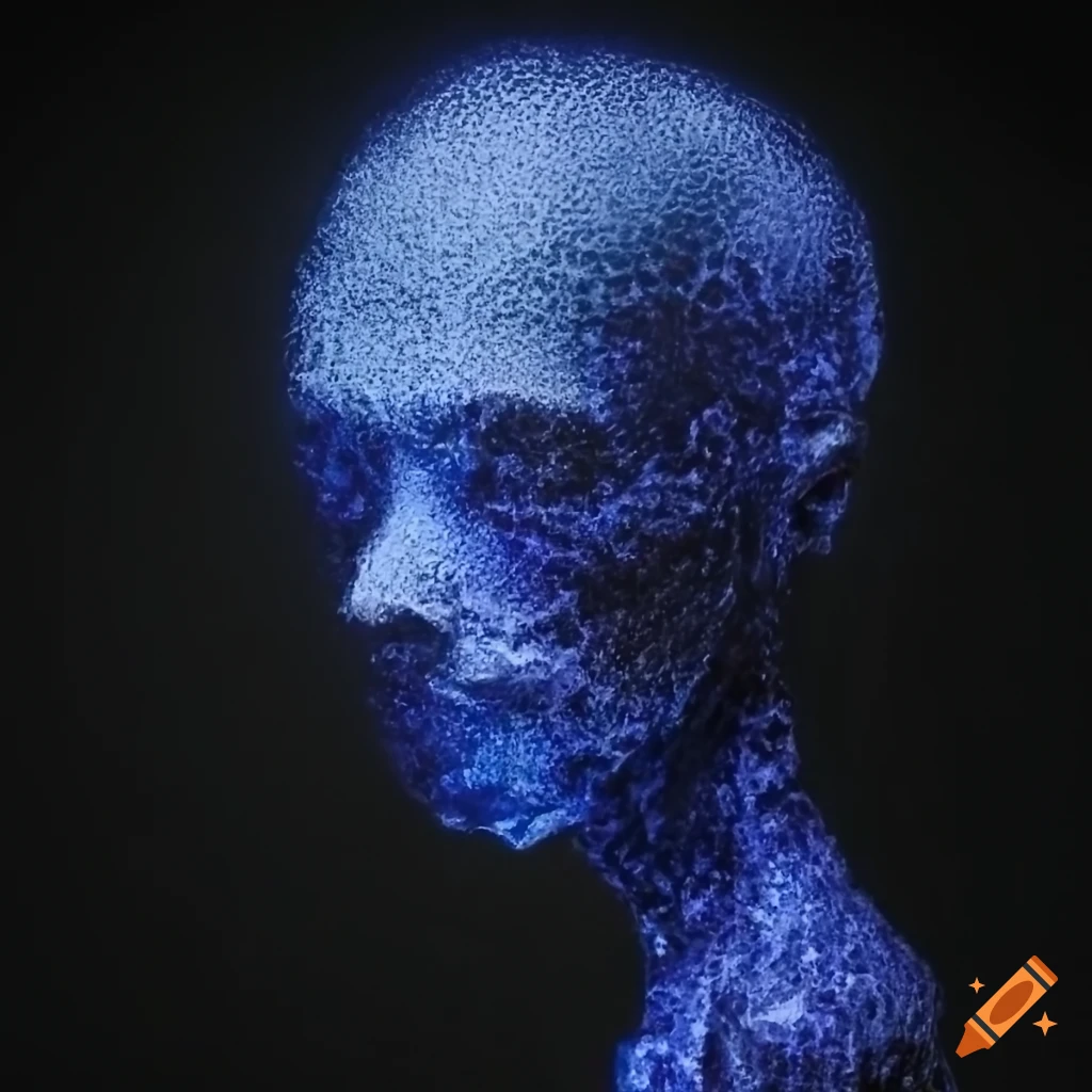 Skinny Crystalline man illuminated dramatically in hyperrealistic style