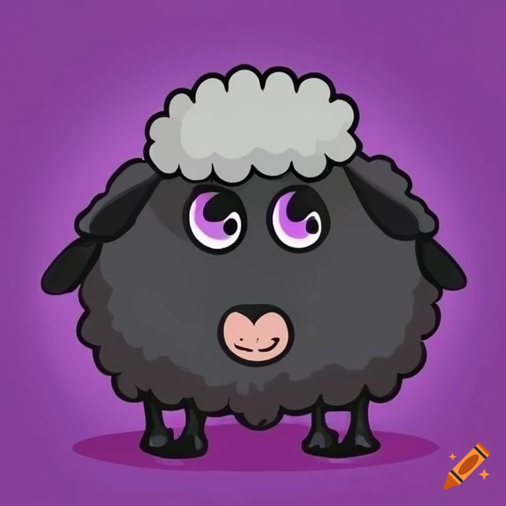 Cartoon black sheep with purple spots