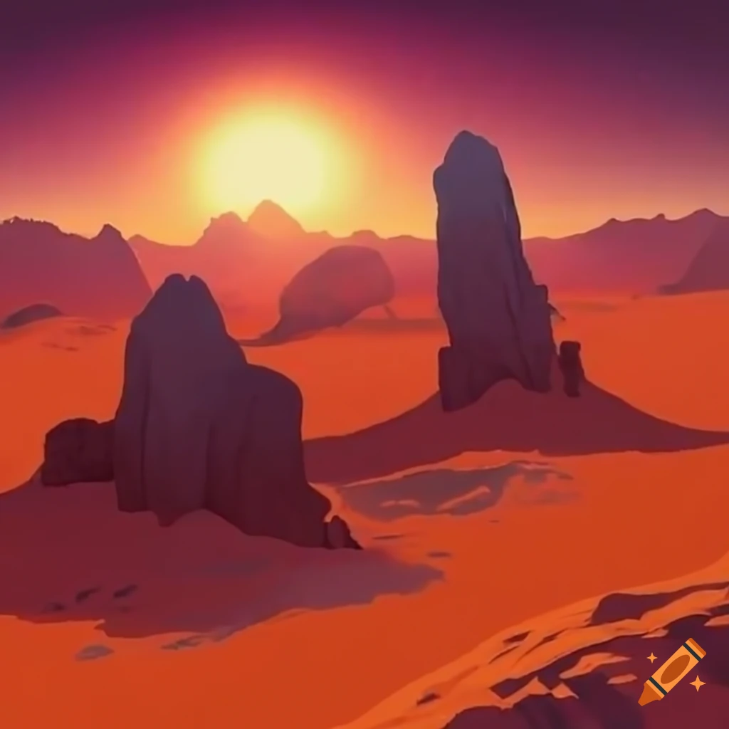 Red desert landscape with rock pillars