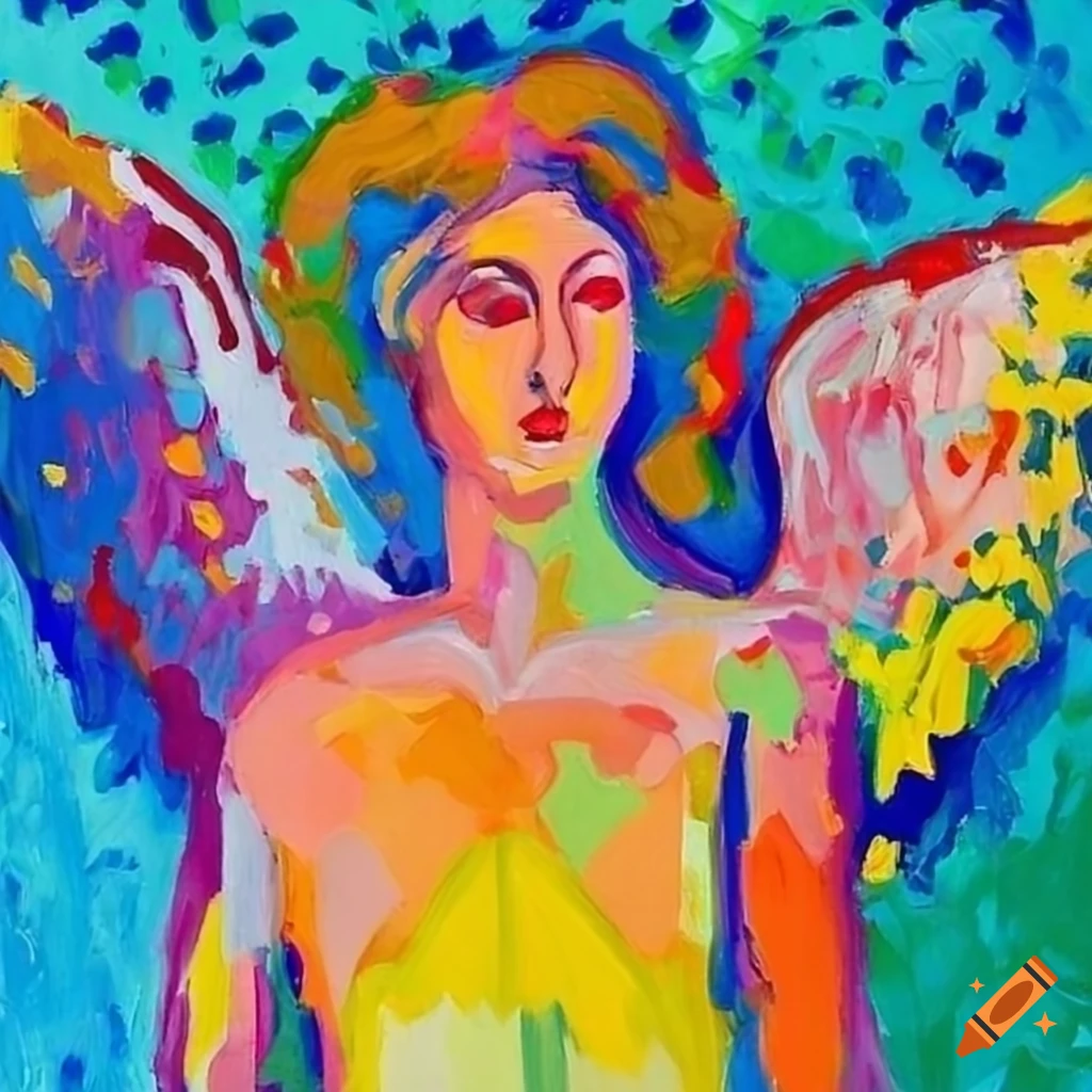 Fauvist painting of an angel with vibrant colors and bold brushstrokes
