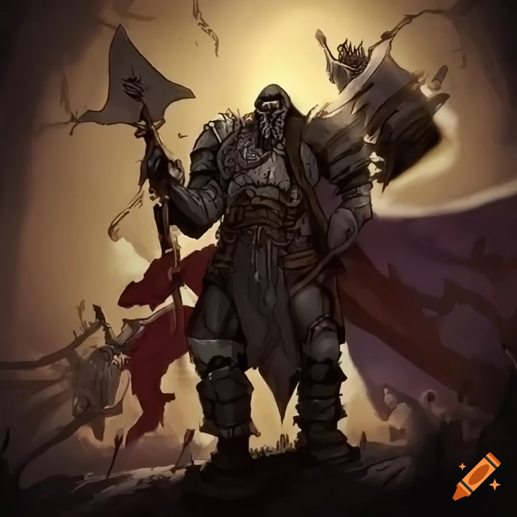 Tall and robust Orc knight with a warhammer