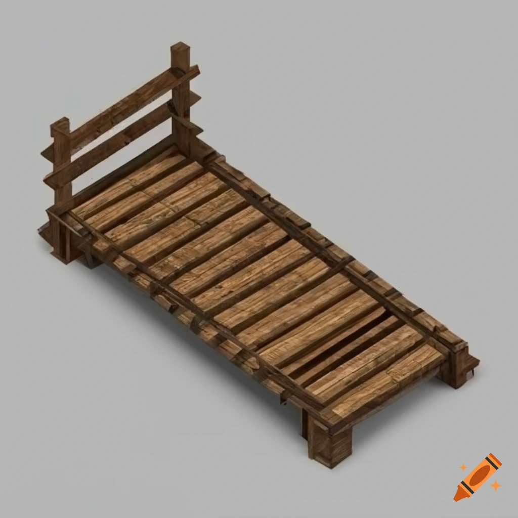 Simple 3D isometric wooden bridge platform on white background