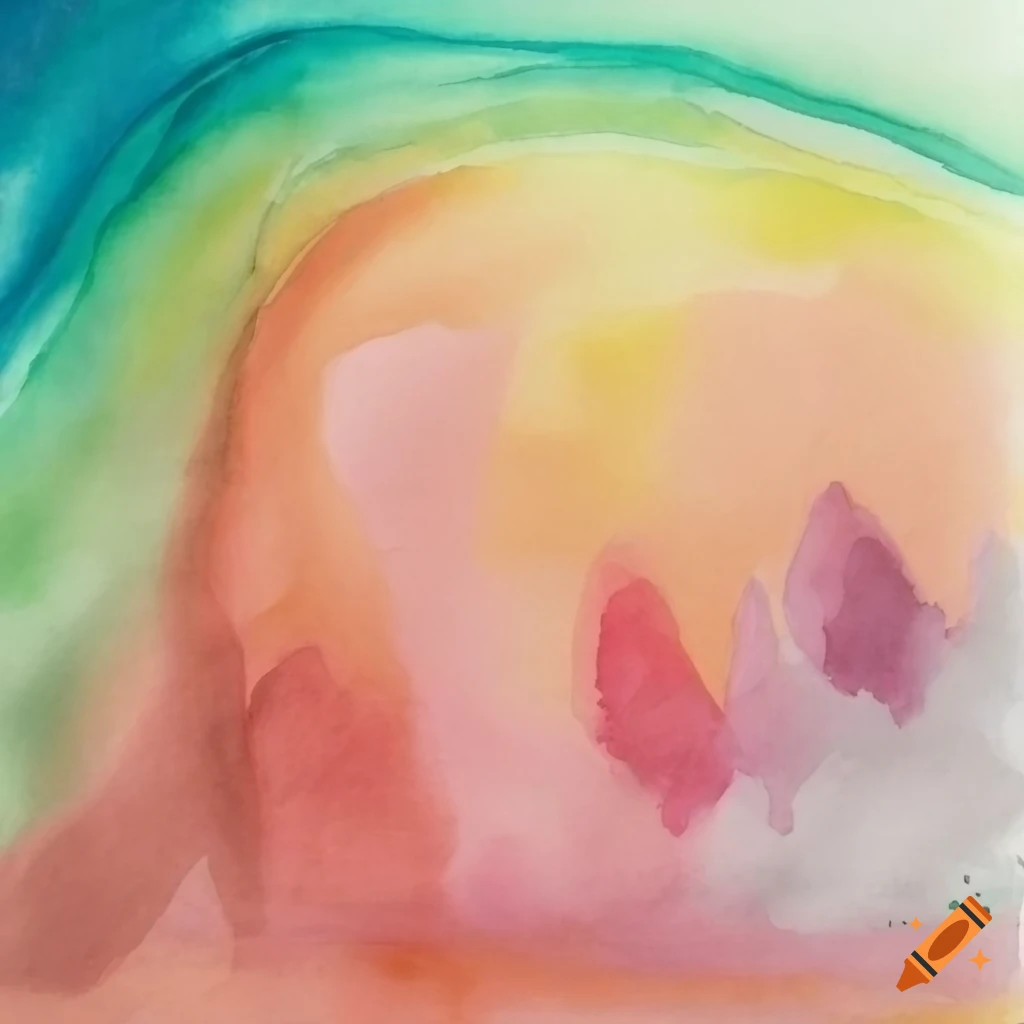 Waldorf watercolor painting in peach, plum, and teal with abstract shapes