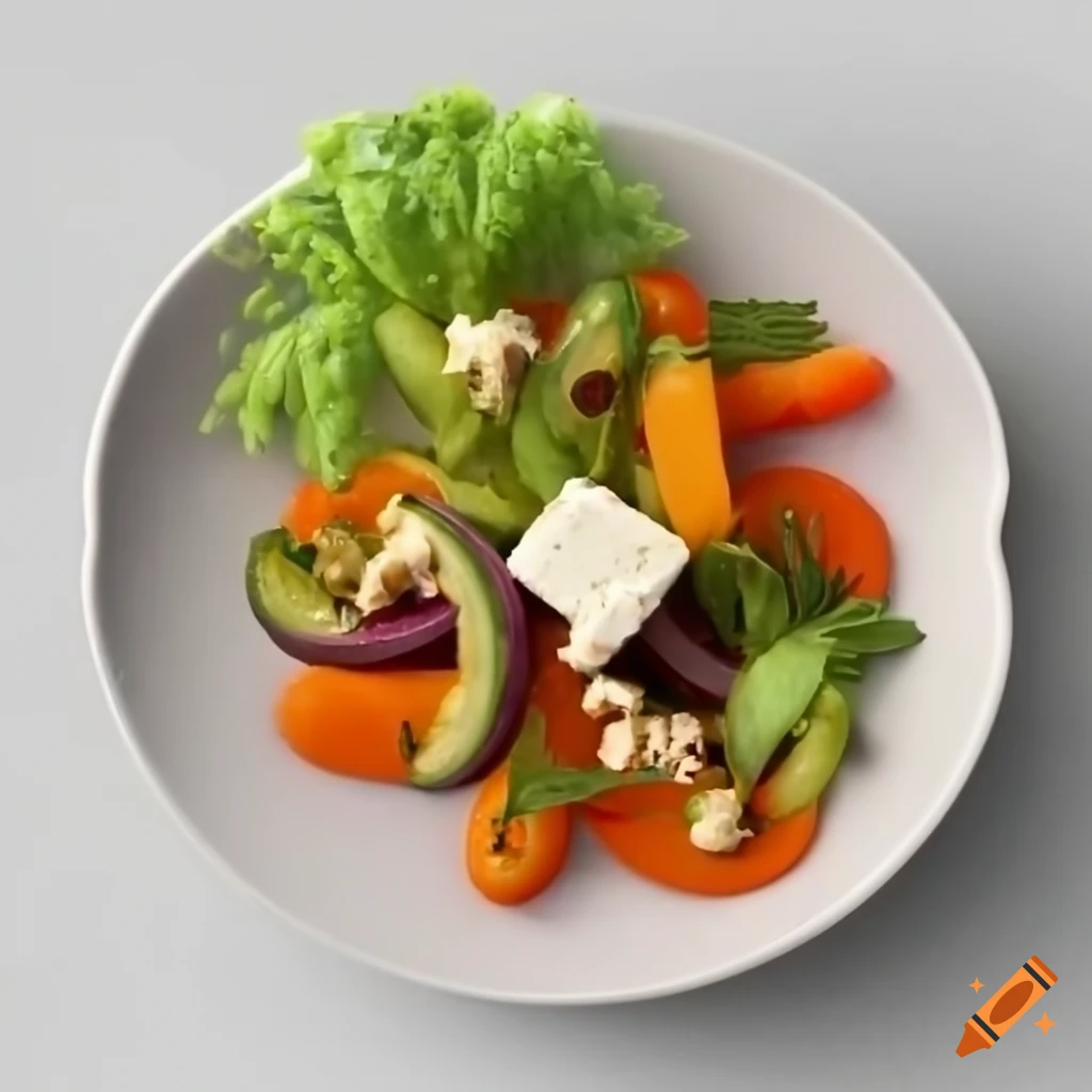 Salad with lettuce, carrots, cucumber, raisins, nuts, and feta cheese