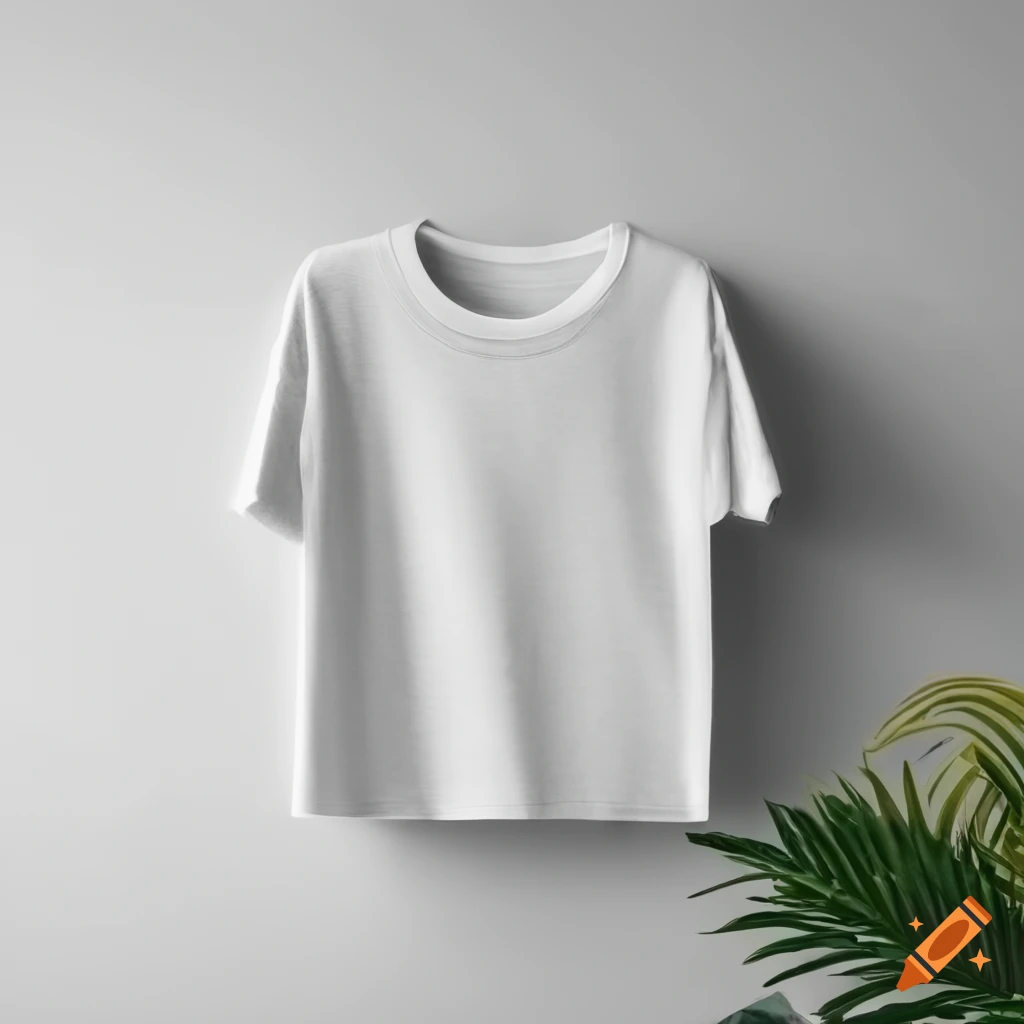 T-shirt mockup on a desk with decorative items in a studio setting