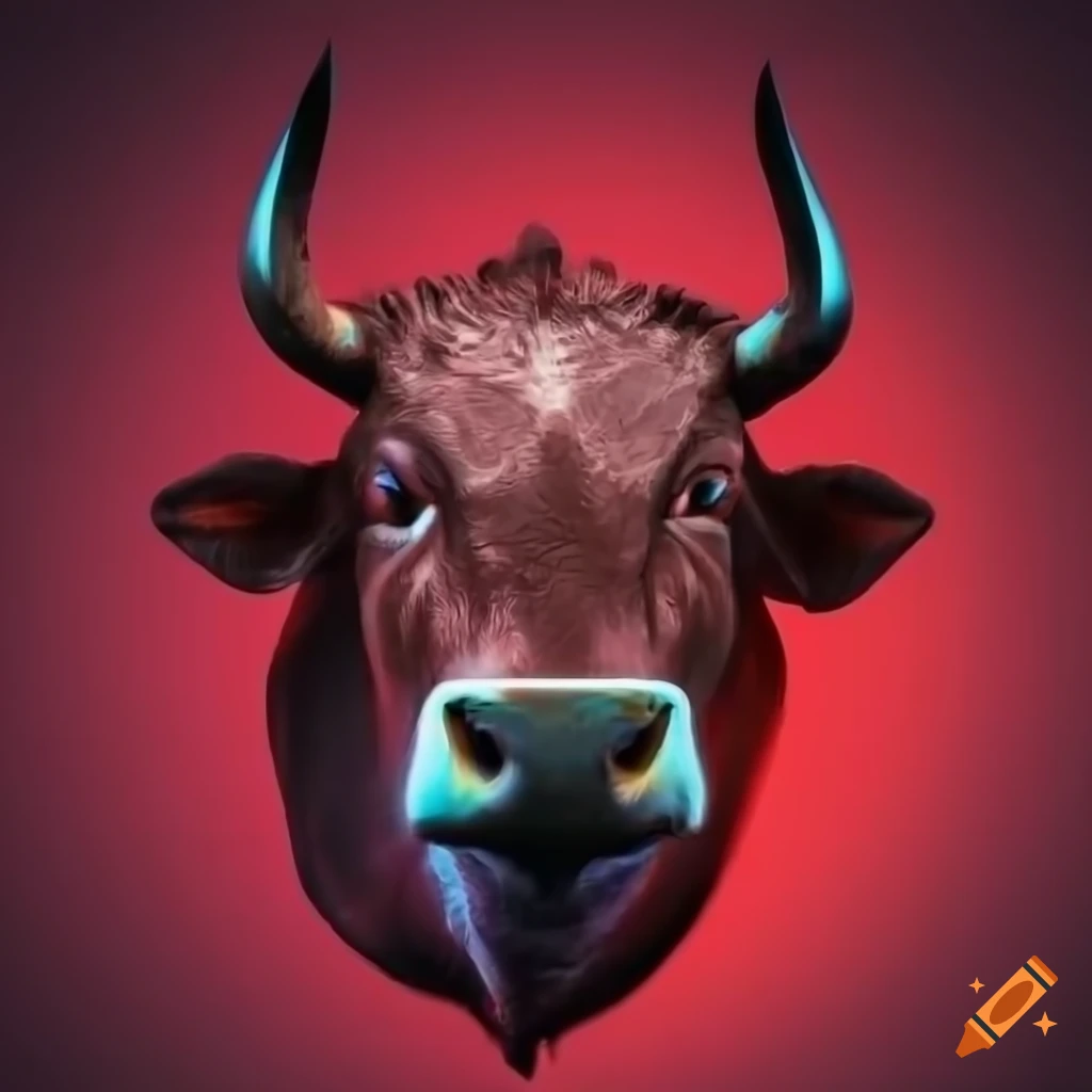 Ferocious cow in front of red neon lights for YouTube template