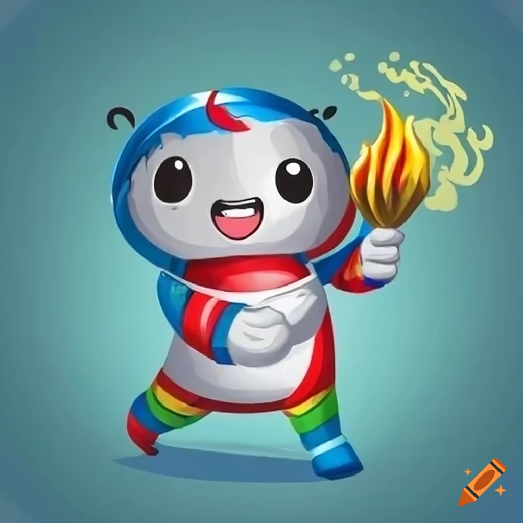 Adorable Olympic mascot holding an Olympic torch