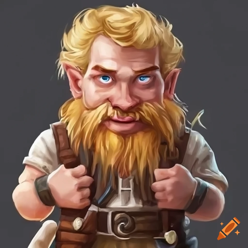 Bahrrt Coaltoon-18, a playful and smart blonde Dwarf engineer living on a farm