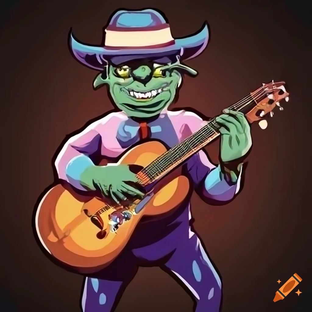 Friendly monster blues man playing guitar