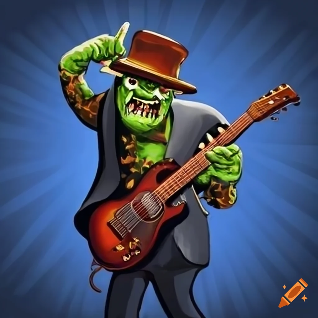 Friendly monster blues man playing guitar
