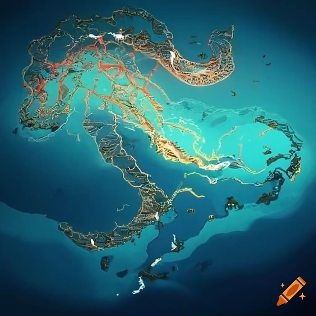 Intricate interconnected sea route lines on a map