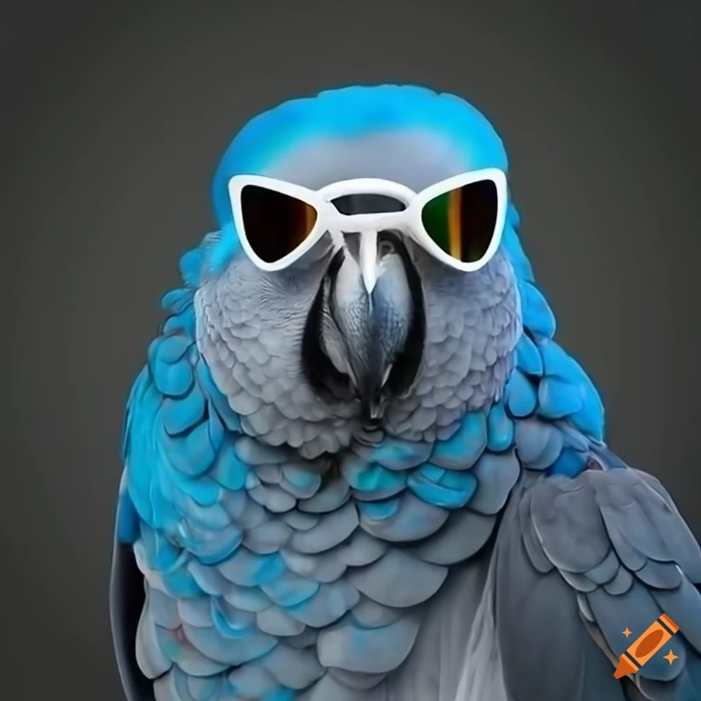 Happy African Gray parrot with glasses giving thumbs up on iPad