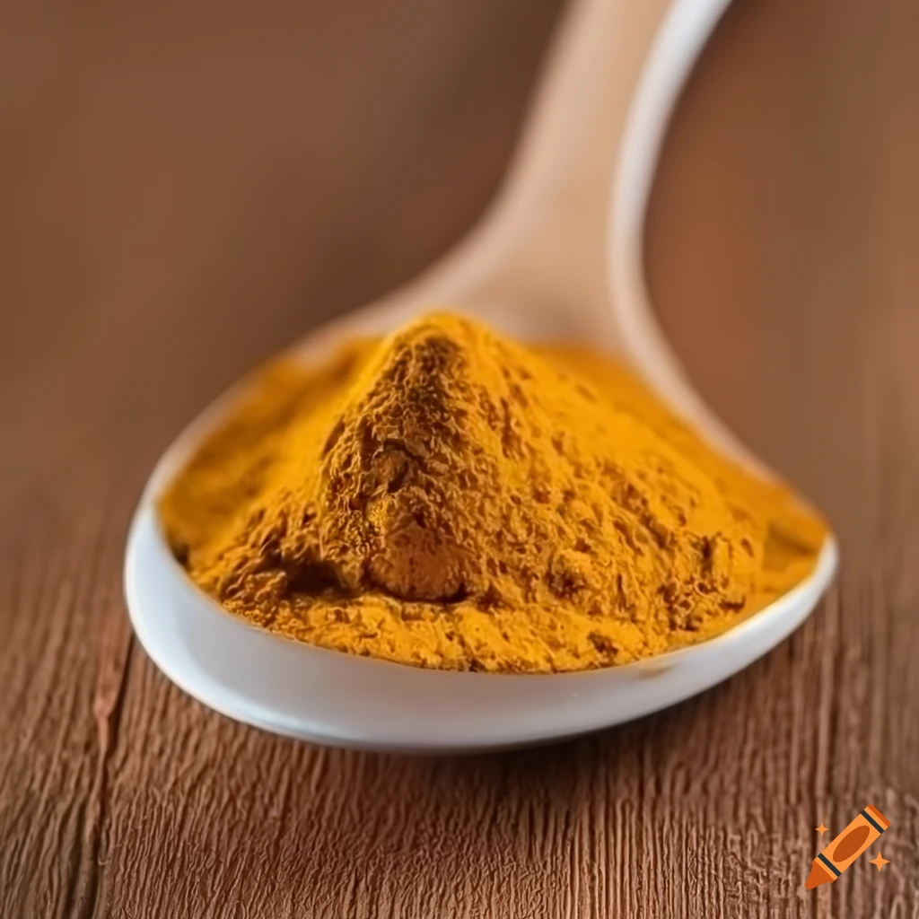 Turmeric powder in a high-resolution spoon