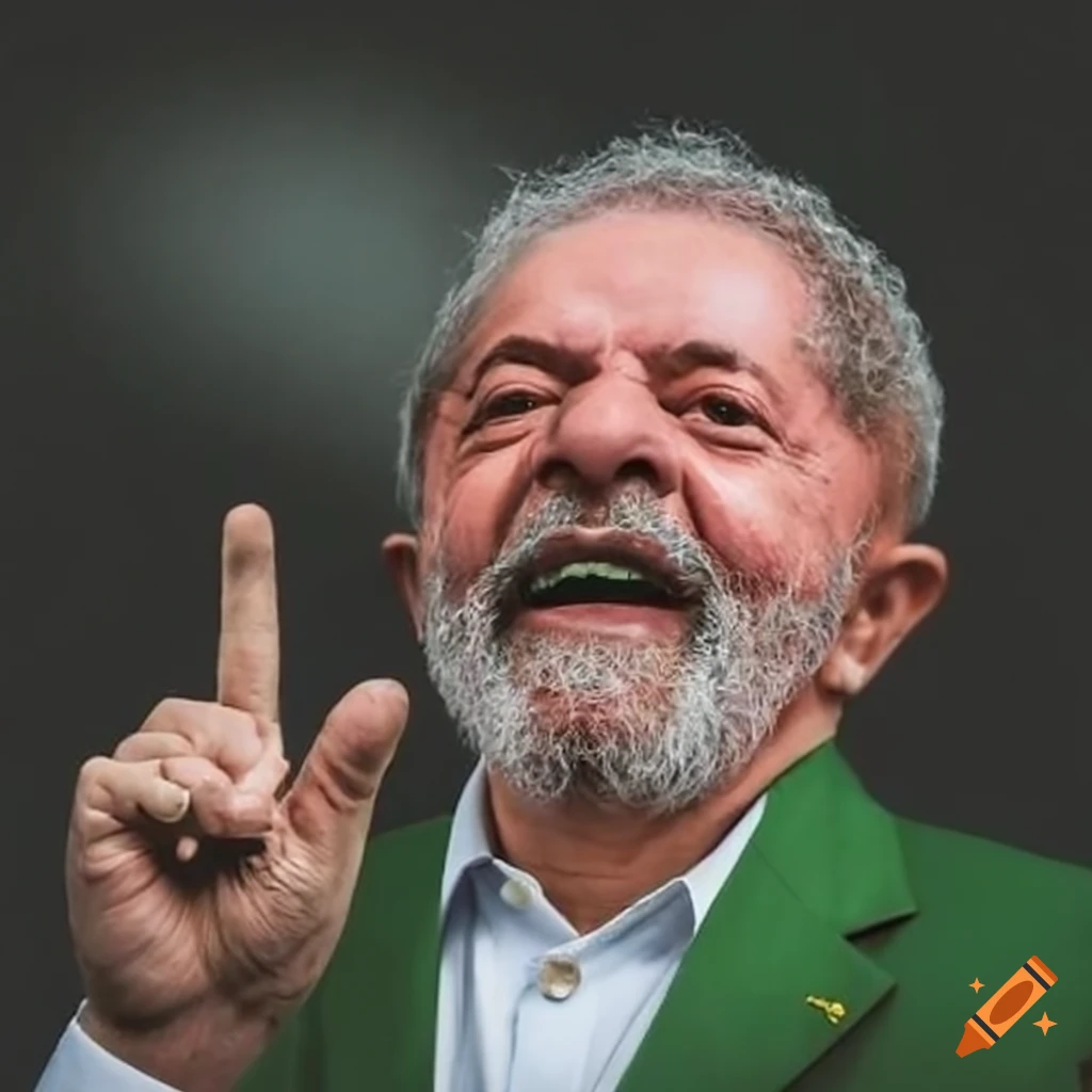 Brazilian President Lula forming the letter 'L' with his hand for fans