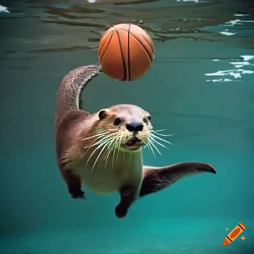 Lake otter playing basketball
