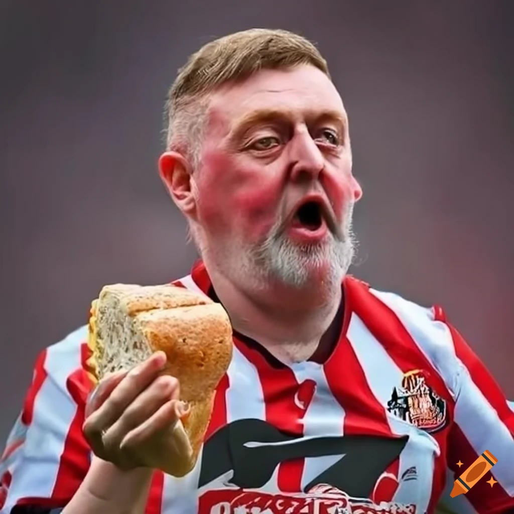 Sunderland football club fan in a giant sandwich