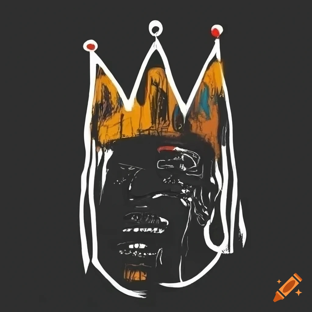 "O" wearing a Basquiat style crown on black background