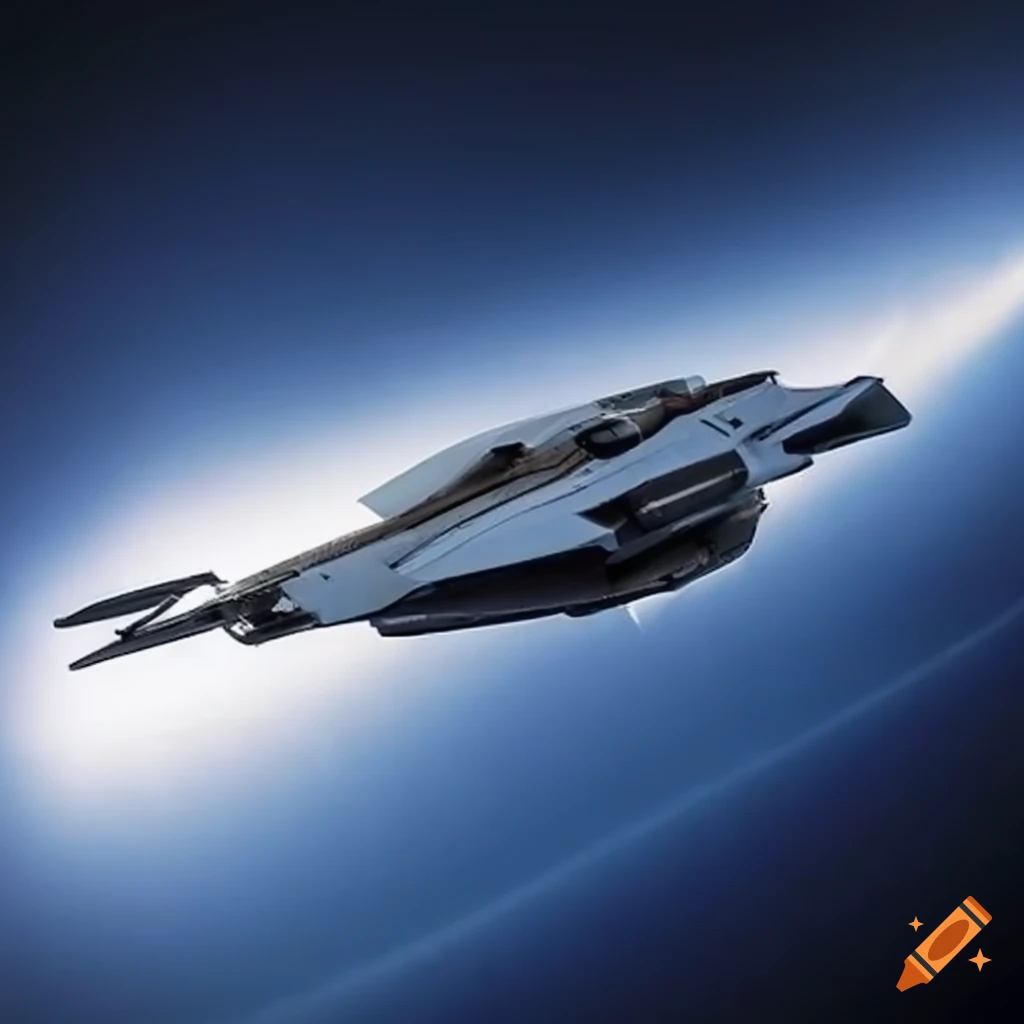Futuristic spaceship resembling a jet ski merged with a plane for 10000 passengers