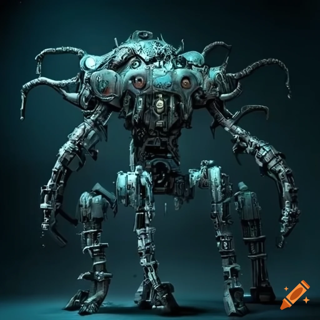 Intricately detailed otherworldly Lovecraftian-inspired mech design