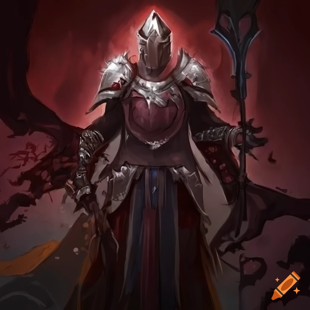 Frozen undead knight with red wine gushing from armor cracks