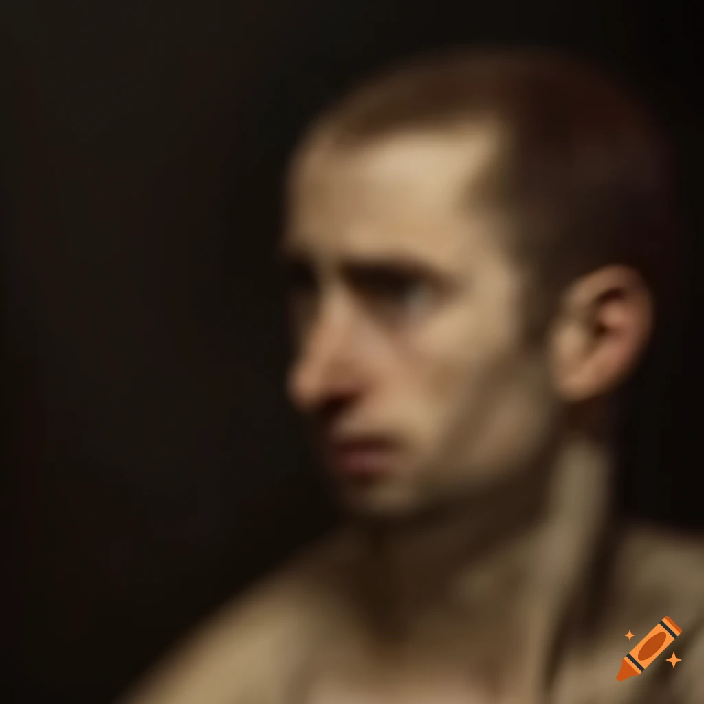 Blurry male portrait with the phrase 'sea of worry' in dramatic neoclassical style
