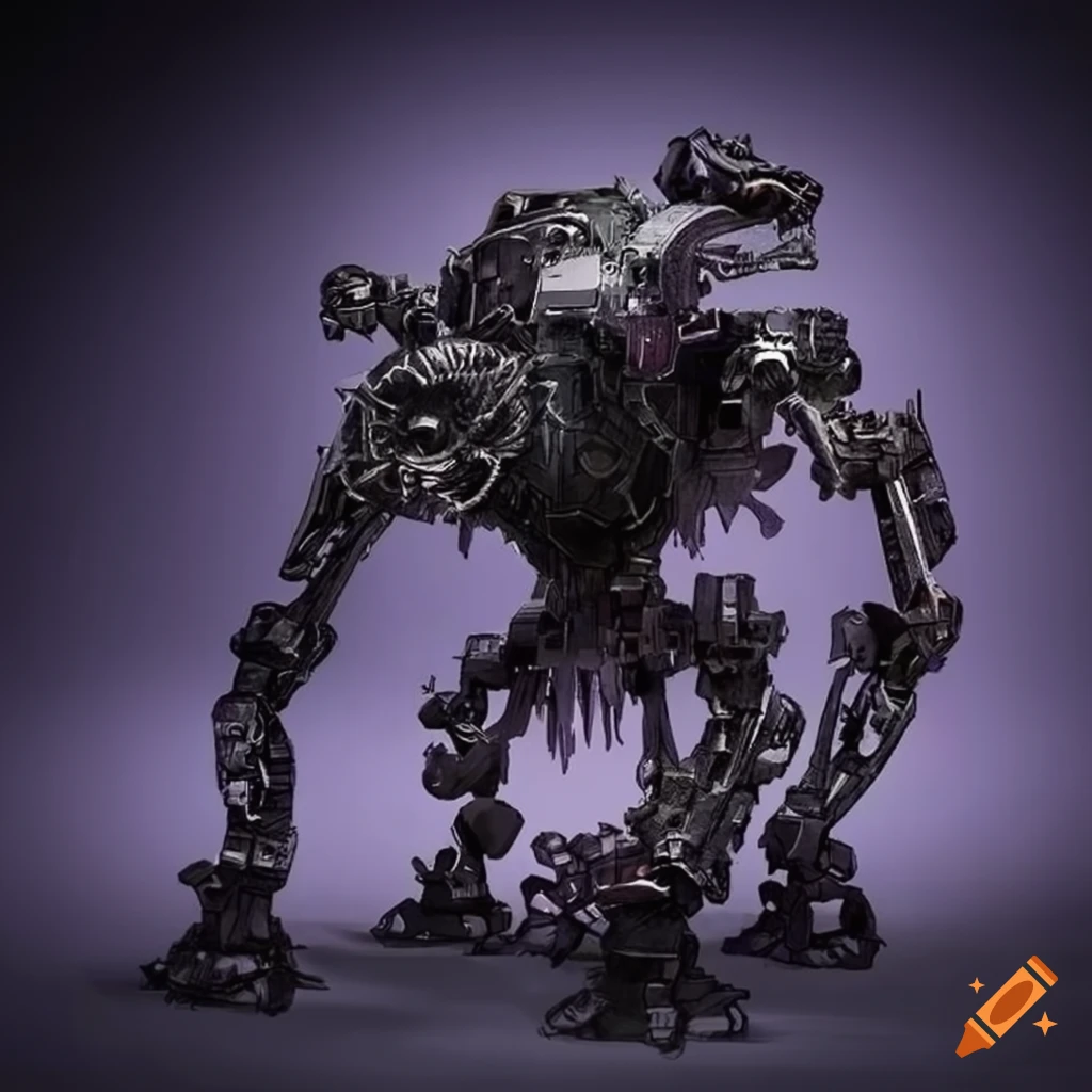 Intricately detailed Lovecraftian-inspired mech design