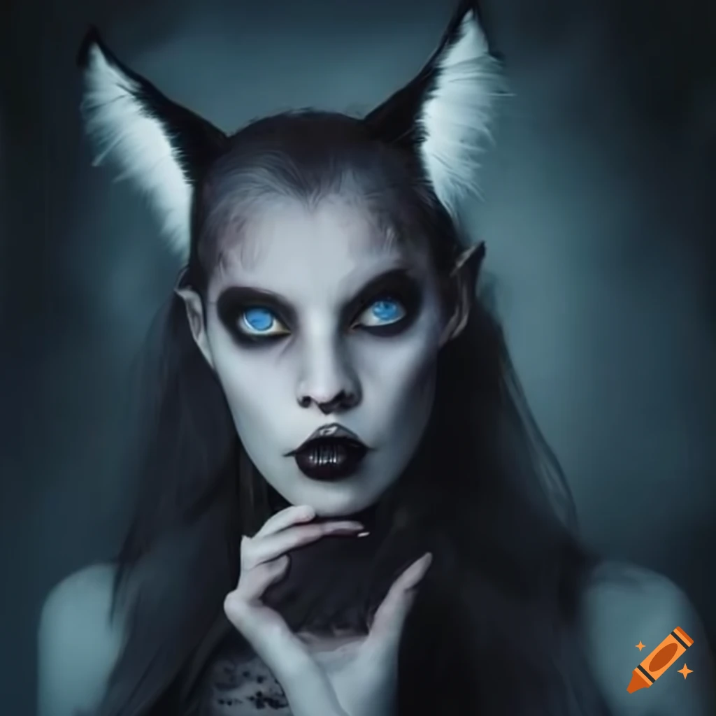 Hybrid vampire and werewolf noble family with blue eyes, fluffy ears, and tail