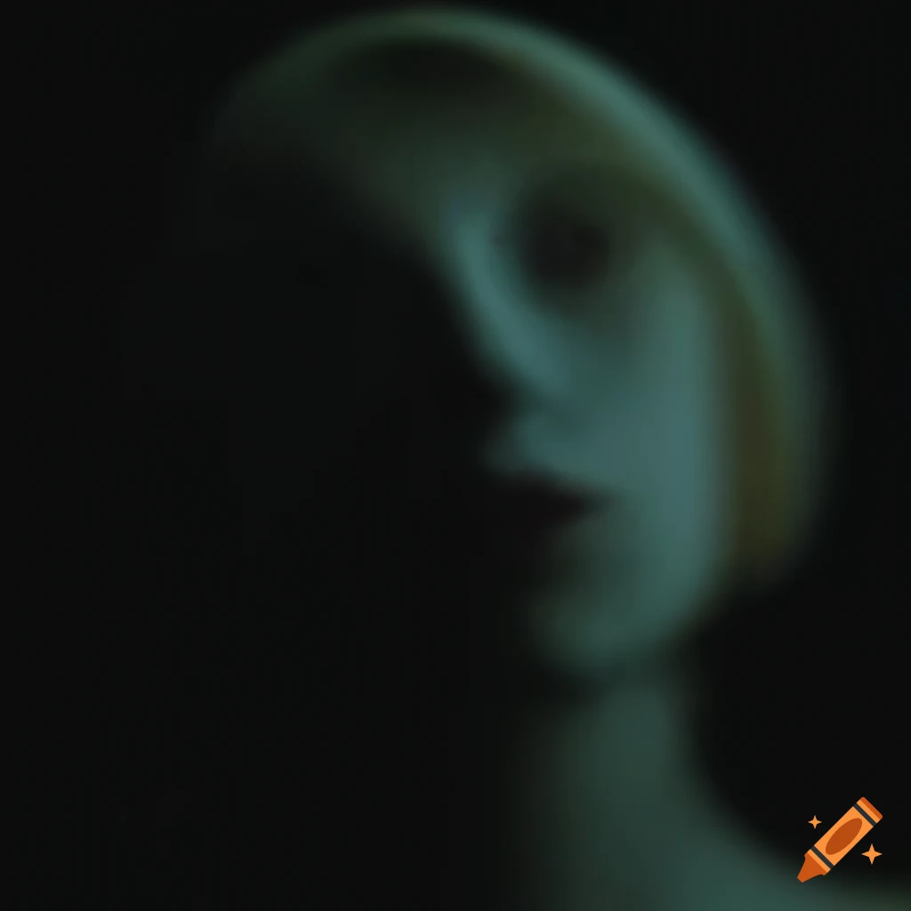 Ethereal being with humanoid face gazing into the distance on a black background