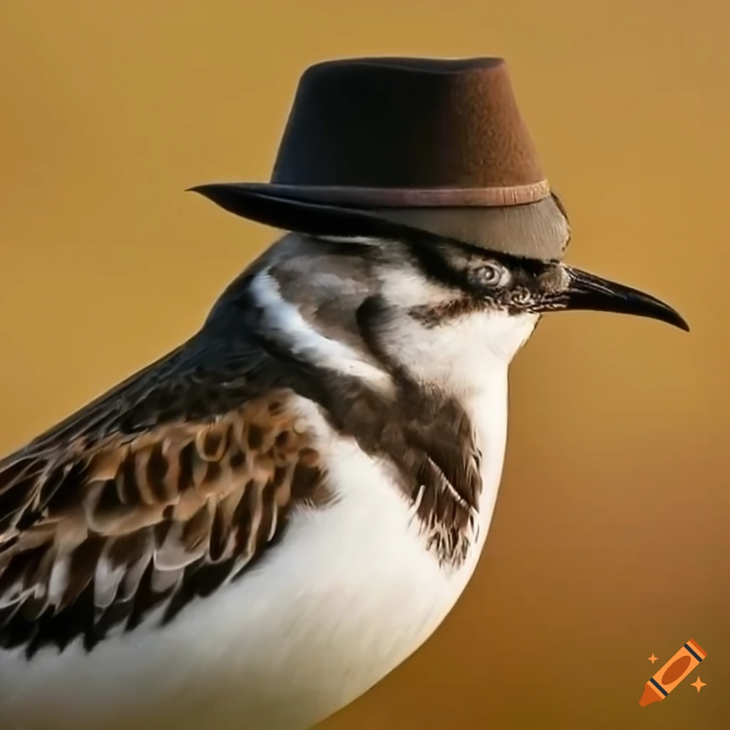 Ruddy turnstone bird wearing a fedora hat