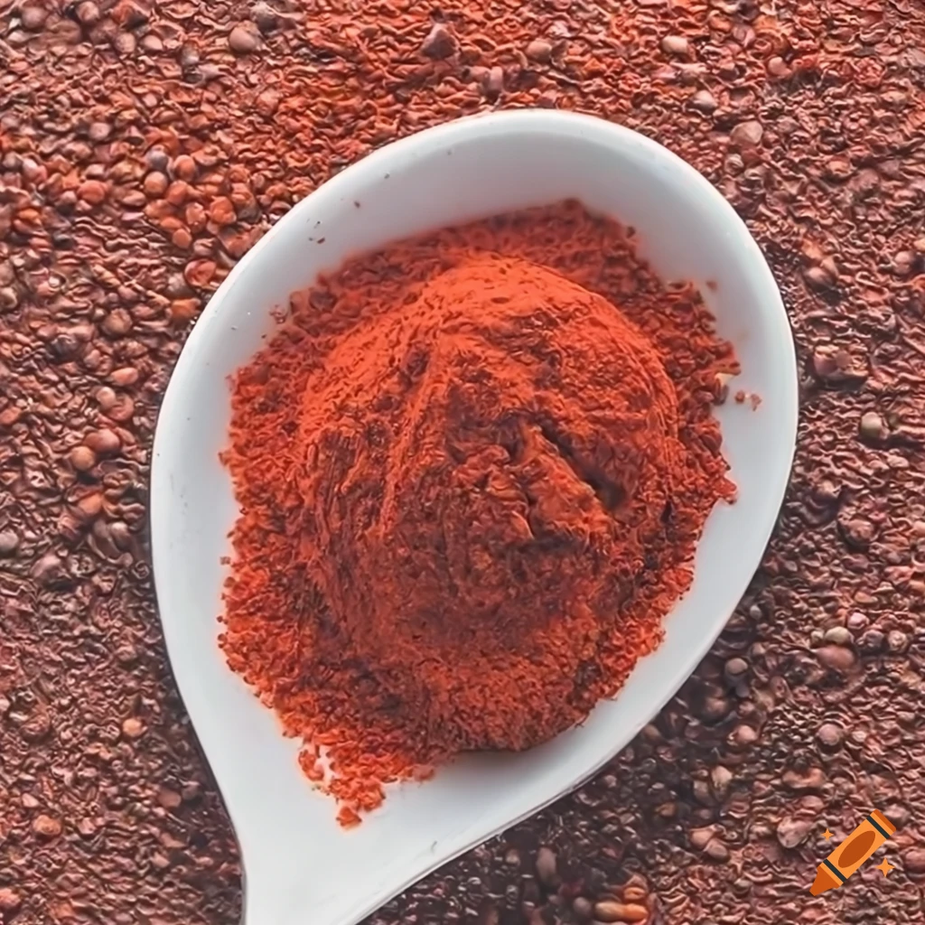 Red chili powder in a spoon in high resolution