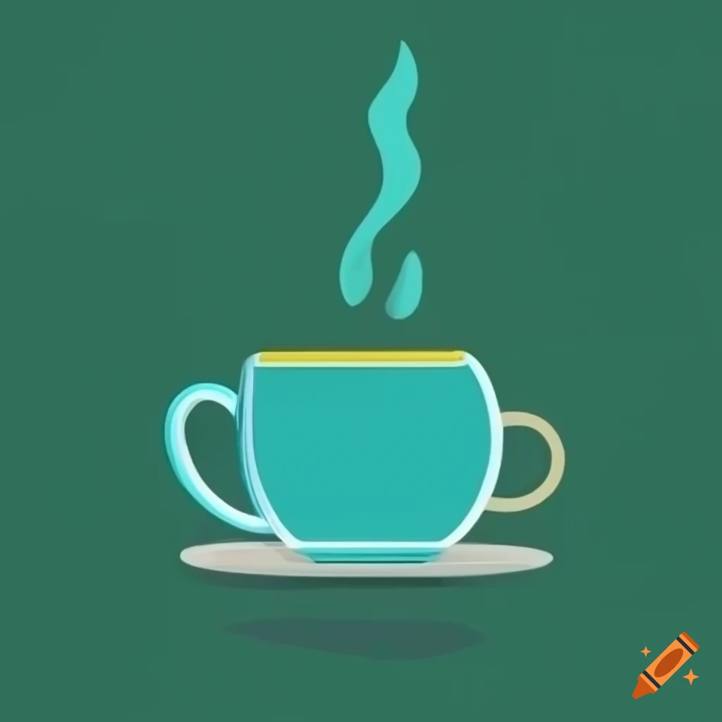 Stylized tea cup icon with leaf-shaped smoke, surrounded by leaves and branches, with a nutrition icon beside it
