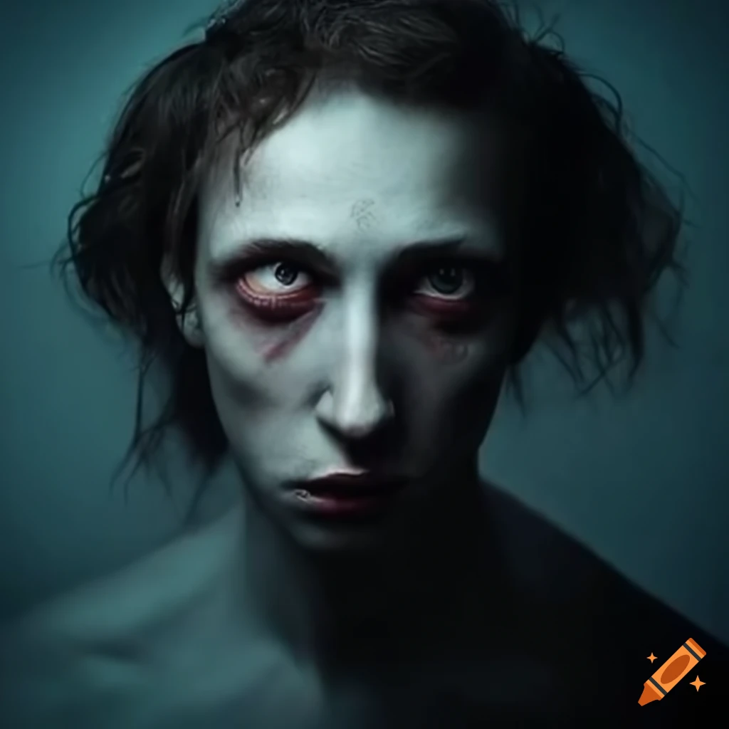Hyper realistic image of a mimic man looking traumatized