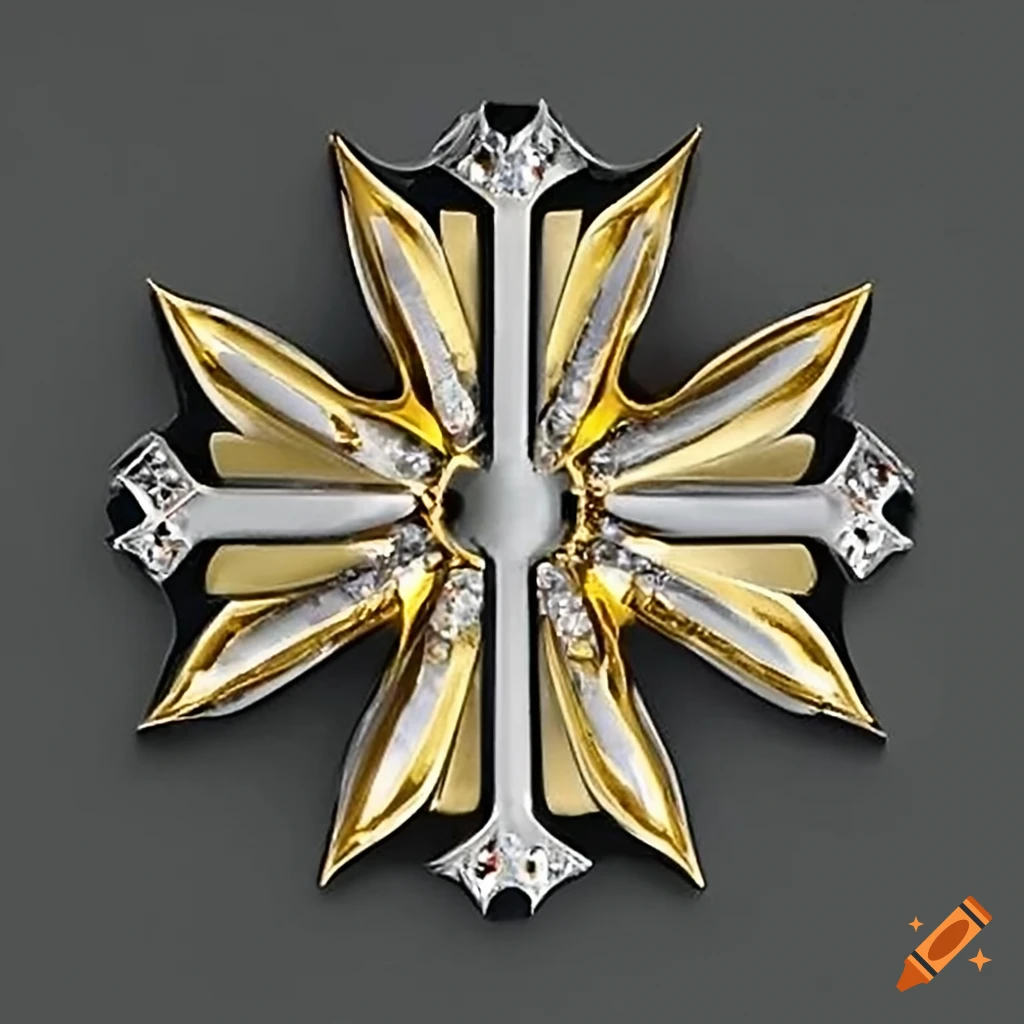 Maltese cross with elegant black and silver design on a transparent circular background