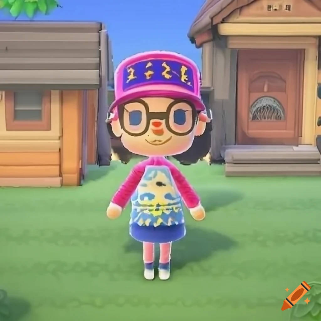 Arale laughing in animal crossing new horizons with intricate features